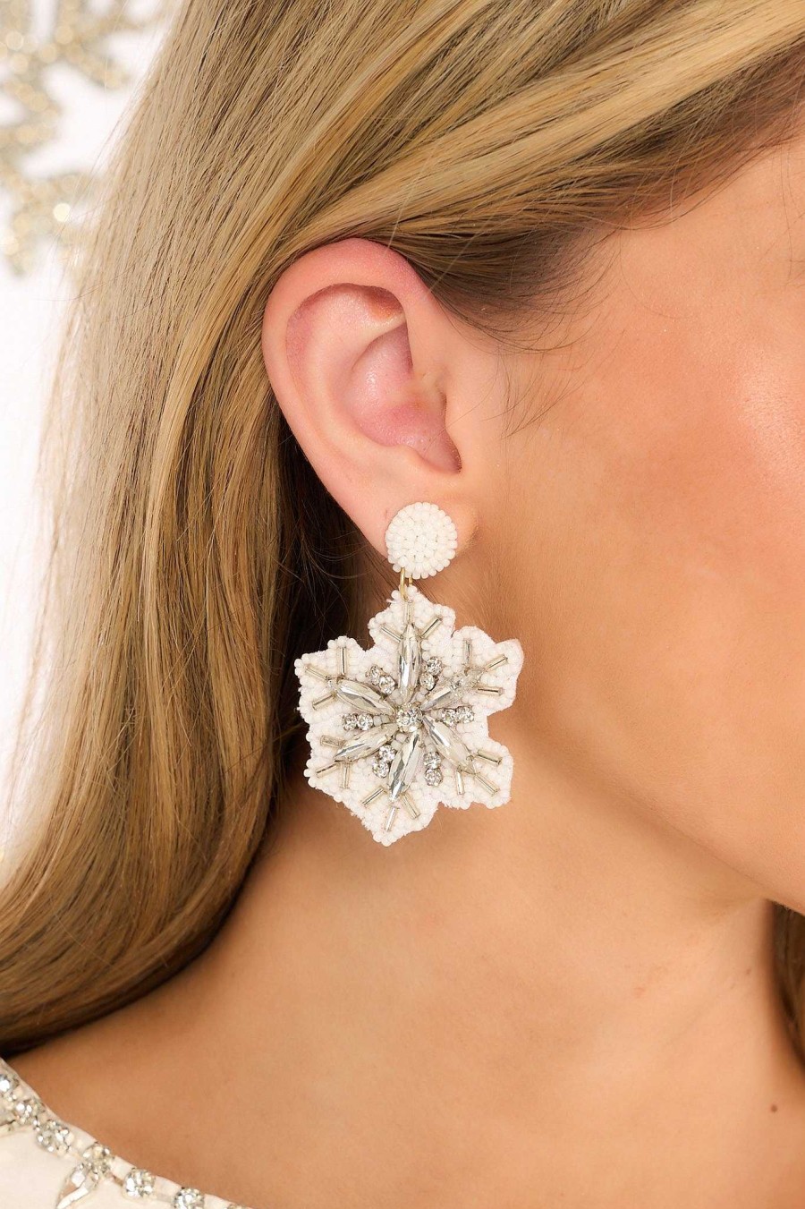 Jewelry Red Dress | Frosty Flurry Beaded Earrings White