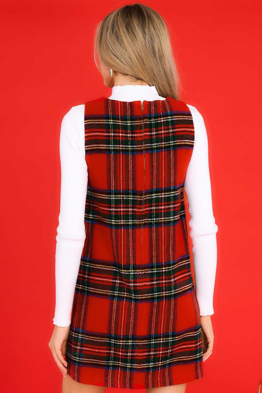 Clothing Aura Mini Dresses | Sentimental Feeling Plaid Dress Red