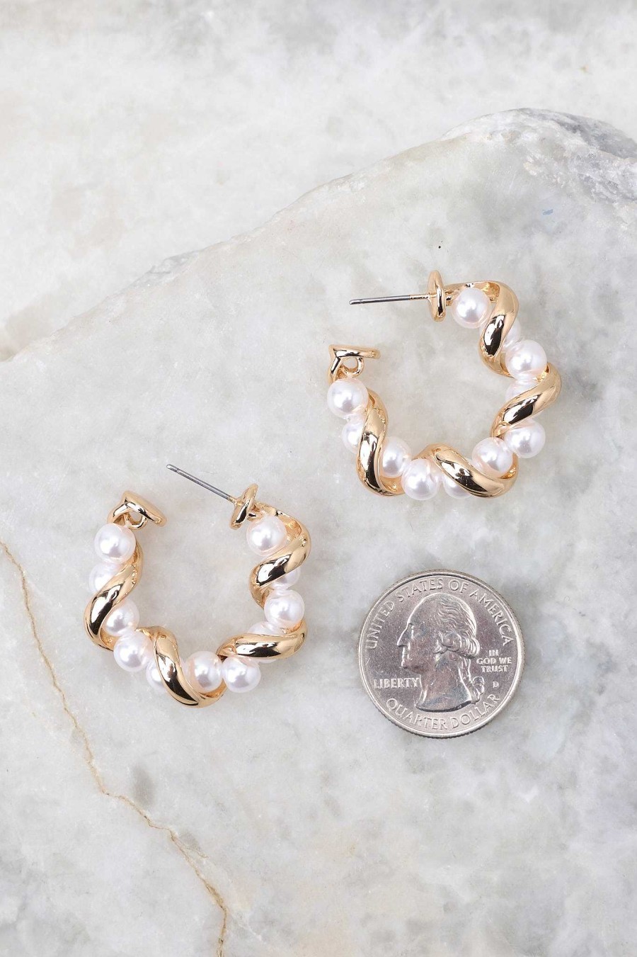Jewelry Red Dress | Let'S Fly Away Pearl Hoops Gold