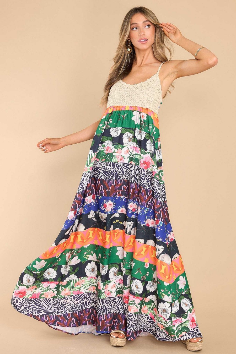 Clothing Red Dress Maxi Dresses | Thinking About Me Multi Print Maxi Dress Green