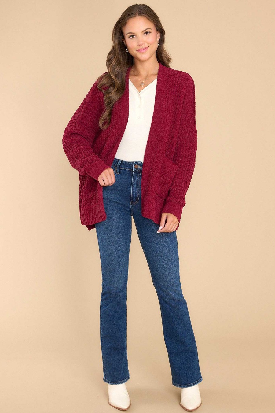 Clothing Red Dress Sweaters | Moving On Up Cardigan Wine
