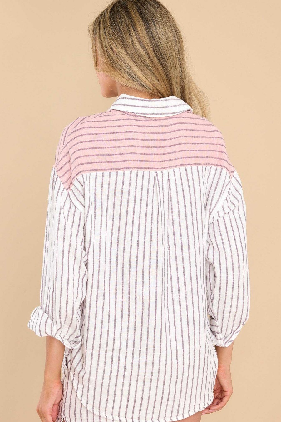 Clothing Z Supply Casual Tops | All Mixed Up Striped Shirt Bone