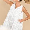 Clothing Queen of Sparkles Mini Dresses | Rhinestone Feather Bottom Tank Dress White