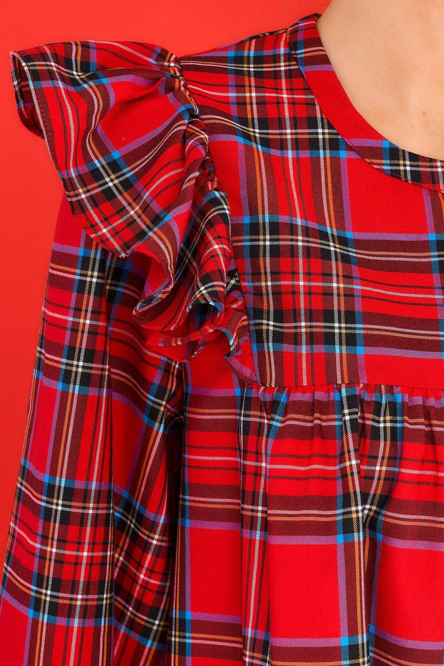 Clothing Aura Mini Dresses | Yuletide Elegance Plaid Dress Red