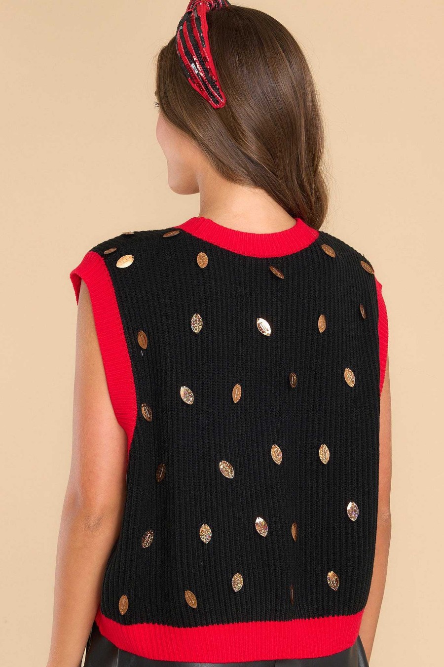 Clothing Queen of Sparkles Tank Tops | Red Down Set Sparkle Sweater Vest Black