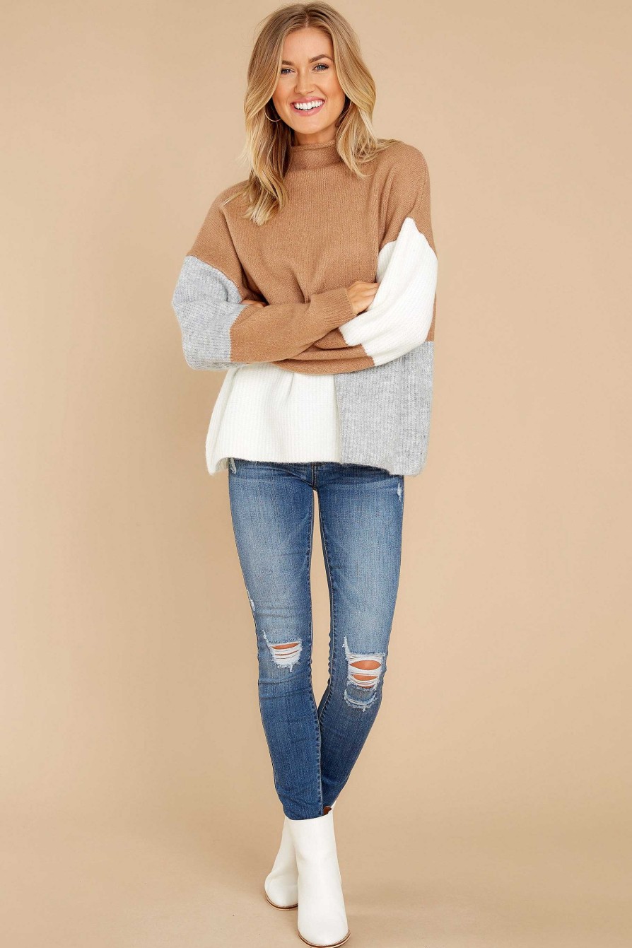 Clothing Red Dress Sweaters | Fall'S Embrace Multi Sweater Camel