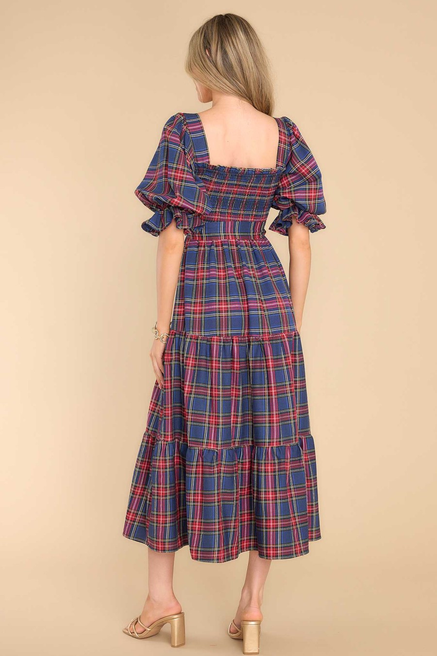 Clothing Aura Midi Dresses | All Is Calm Plaid Maxi Dress Blue