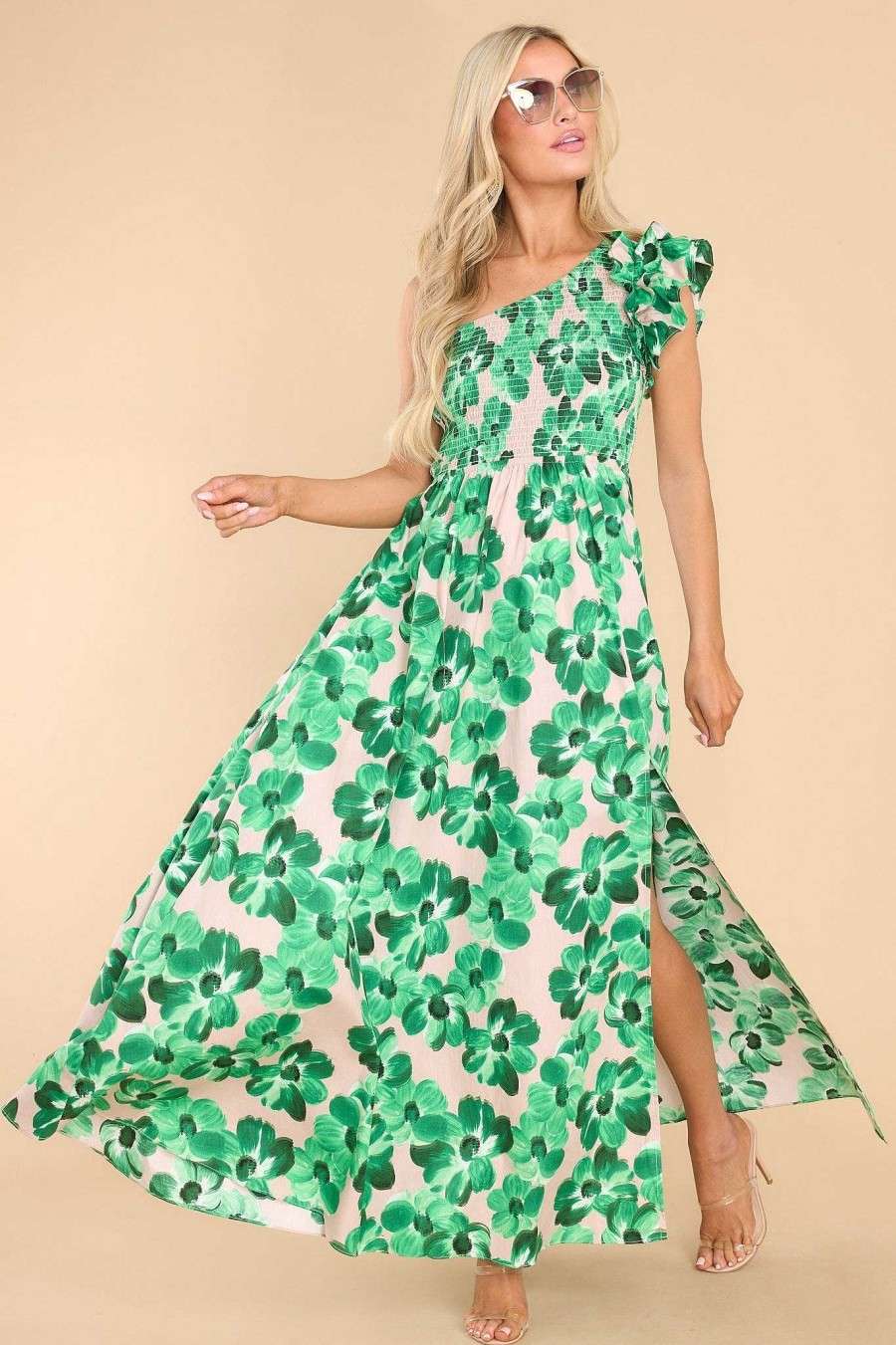 Clothing Red Dress Maxi Dresses | Touch Of Paradise Floral Maxi Dress Green