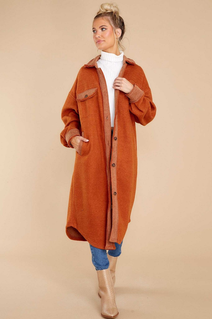 Clothing Red Dress Coats | Making A Statement Longline Jacket Rust