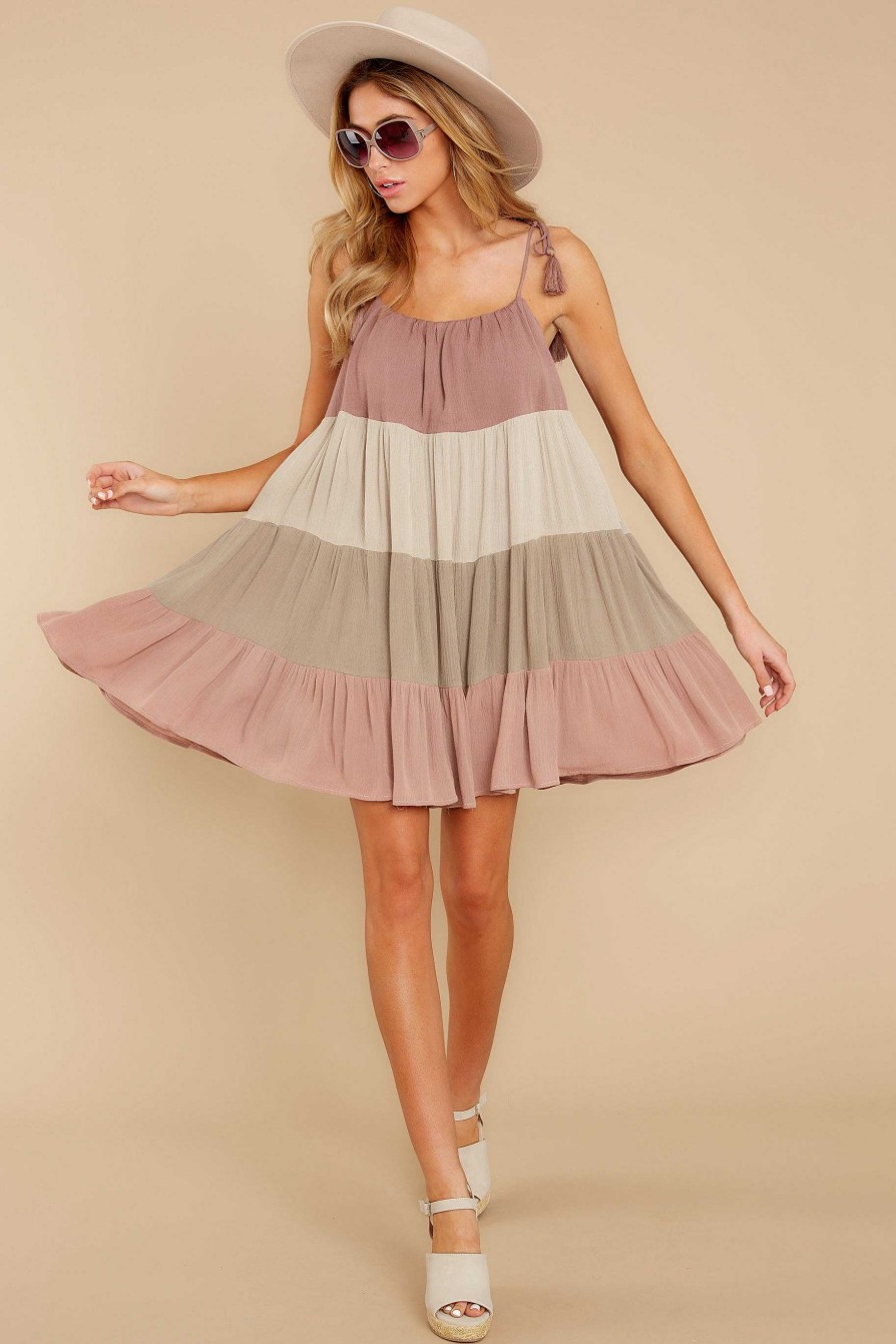 Clothing Red Dress Mini Dresses | Lost Horizon Taupe Multi Dress Beige