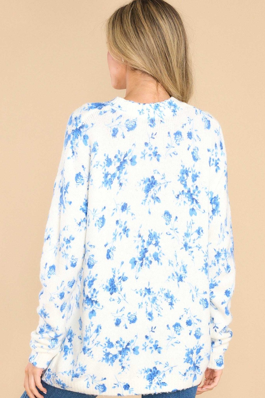 Clothing Red Dress Casual Tops | Oh So Wonderful Floral Print Sweater Blue