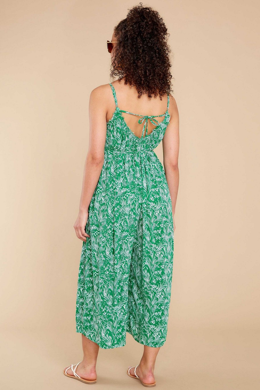 Clothing Red Dress Jumpsuits | Beat Around The Bush Leaf Print Jumpsuit Green