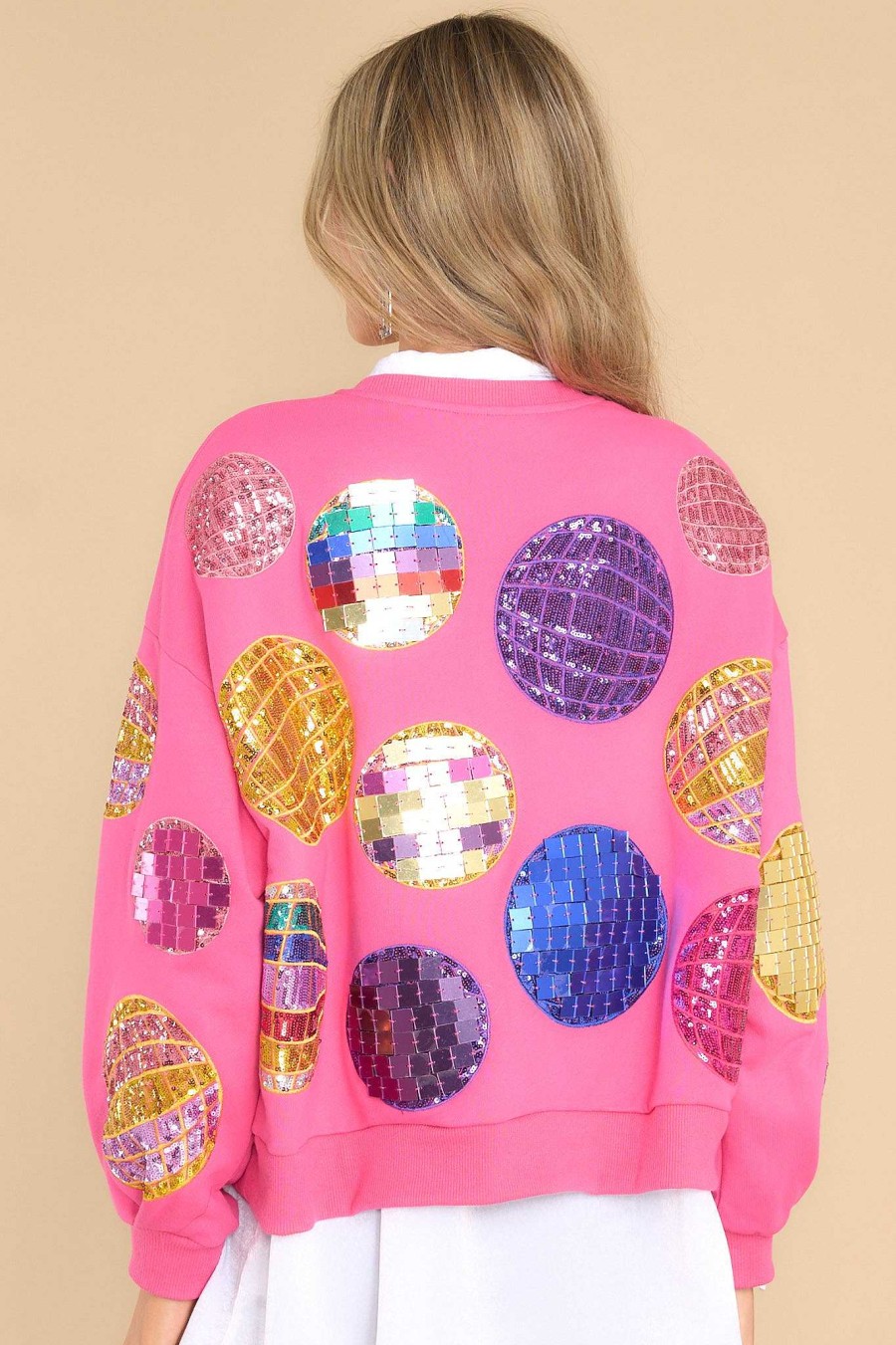 Clothing Queen of Sparkles Sweatshirts & Hoodies | Hot Disco Ball Sweatshirt Pink