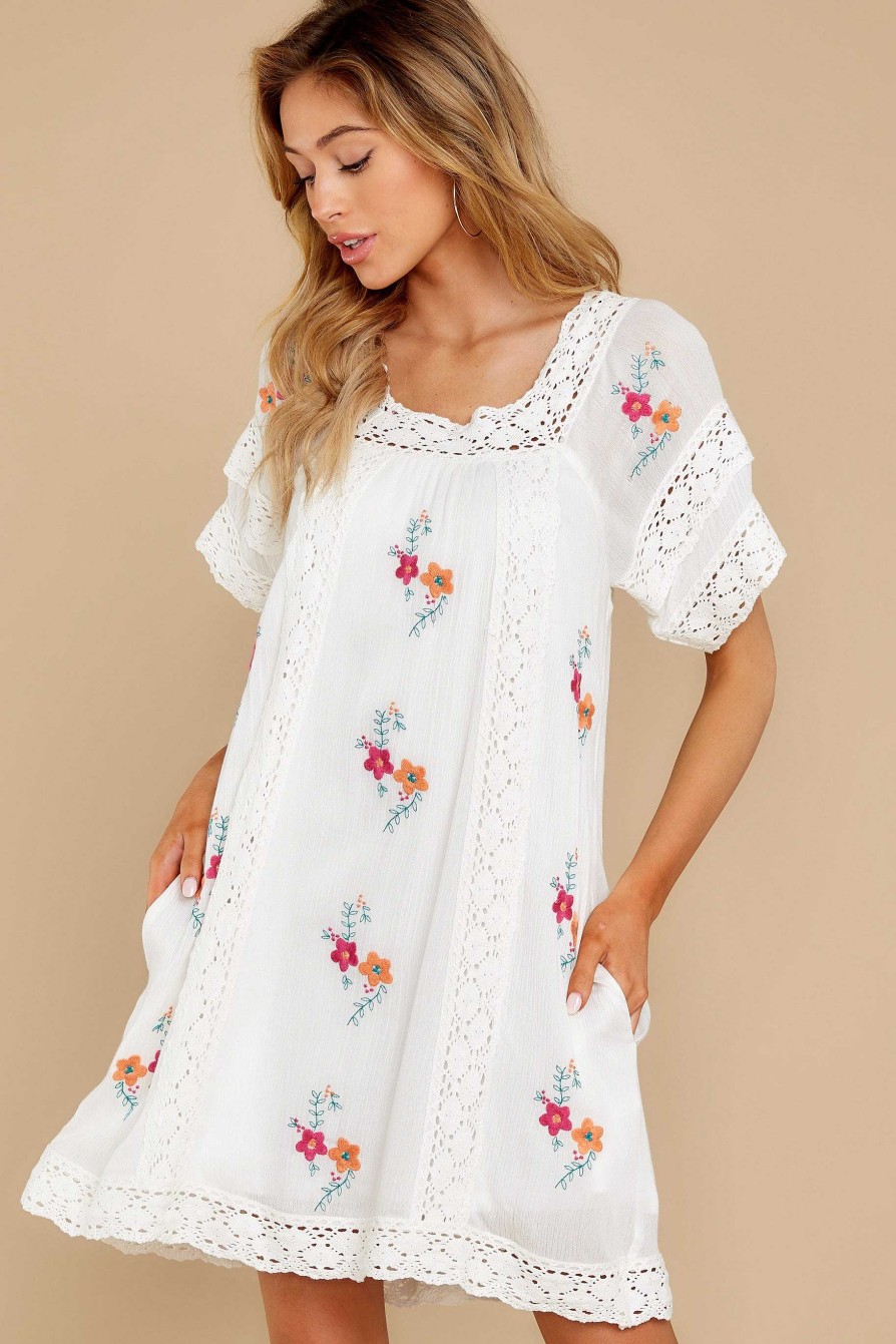 Clothing Aura Mini Dresses | Dreaming In Florals Embroidered Dress White