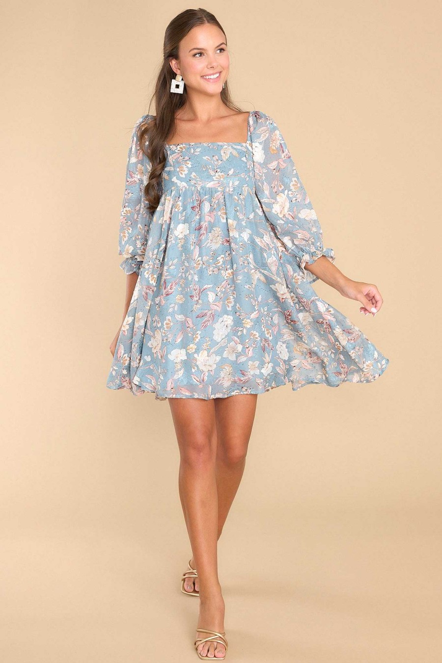 Clothing Red Dress Mini Dresses | Stunning Favorite Floral Print Dress Blue