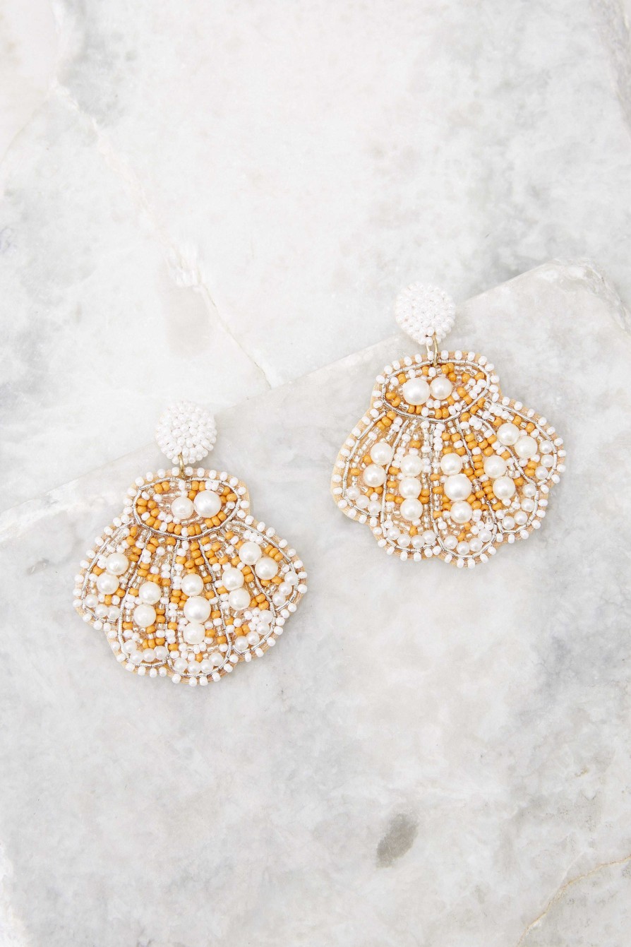 Jewelry Red Dress | Sally Sells Seashell Beaded Earrings White