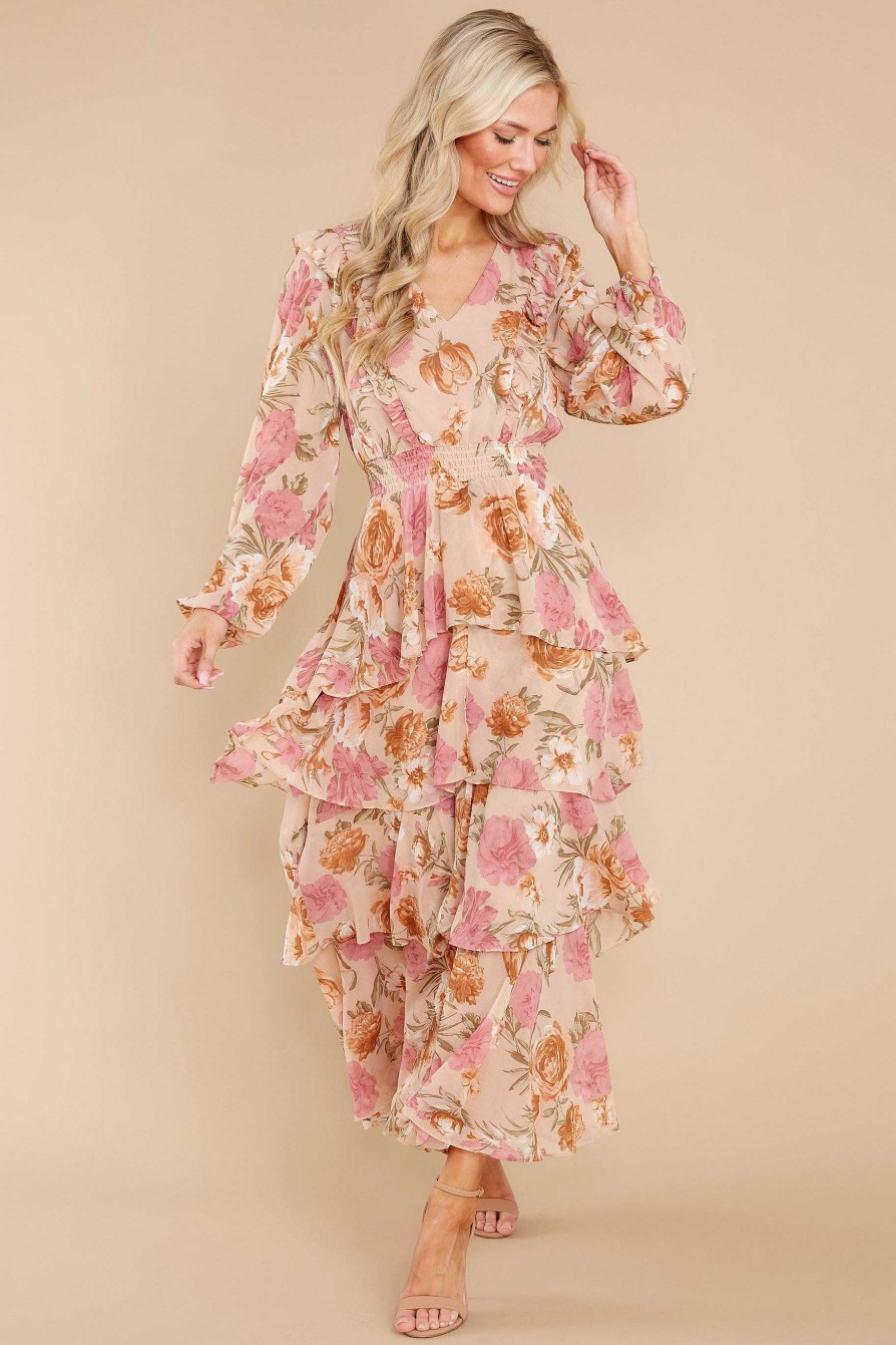 Clothing Aura Maxi Dresses | It'S Our Thing Floral Print Maxi Dress Blush