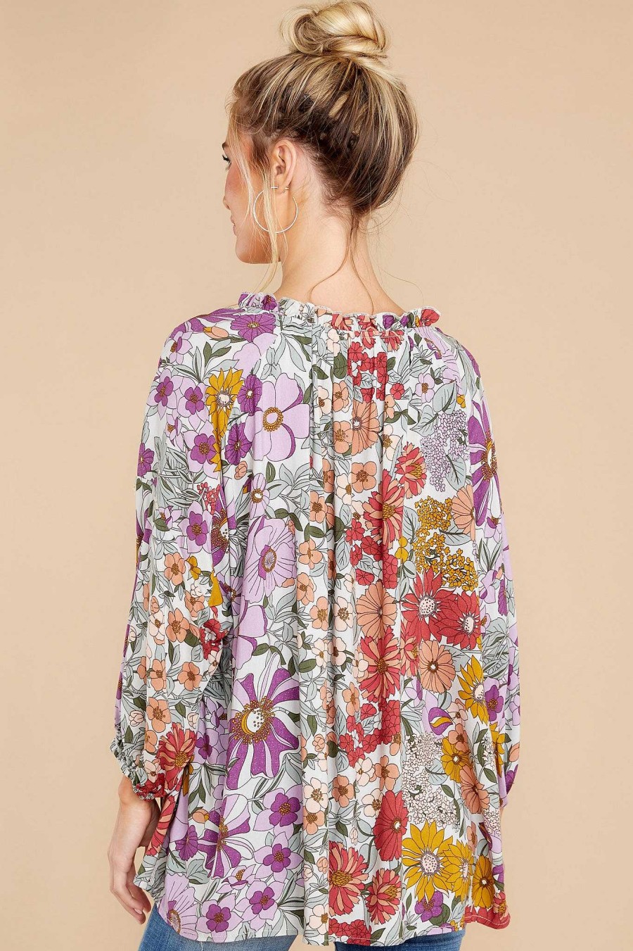 Clothing Red Dress Blouses & Shirts | Blooming Surprise Purple Multi Floral Print Top Blooming Purple