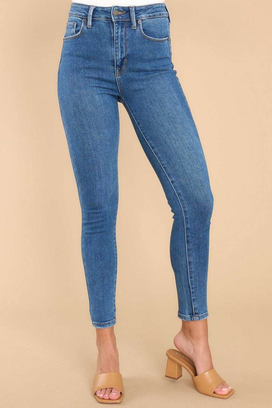 Clothing Just USA Cropped Denim | Perfect Vision Stretch Skinny Jeans Medium Wash