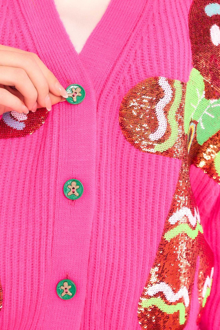 Clothing Queen of Sparkles Sweaters | Gingerbread Cardigan Hot Pink
