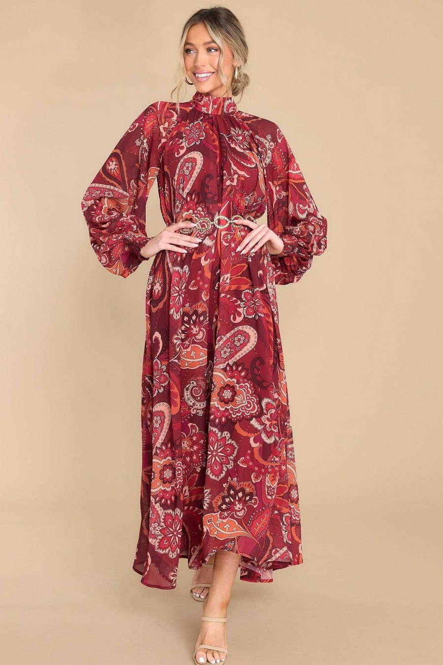 Clothing Aura Maxi Dresses | The Perfect Spice Multi Print Maxi Dress Burgundy