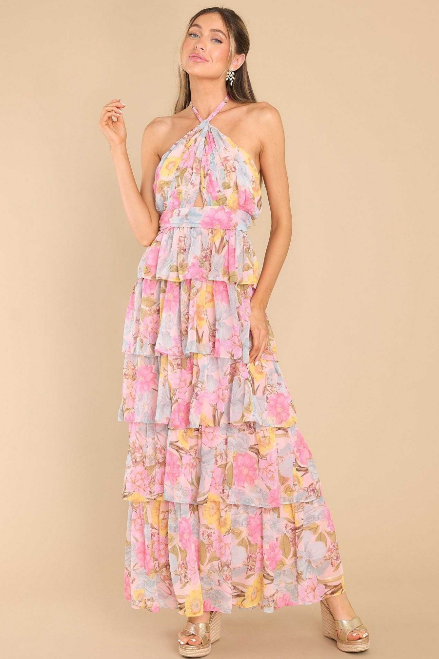 Clothing Red Dress Maxi Dresses | Lost In My Eyes Floral Maxi Dress Pink
