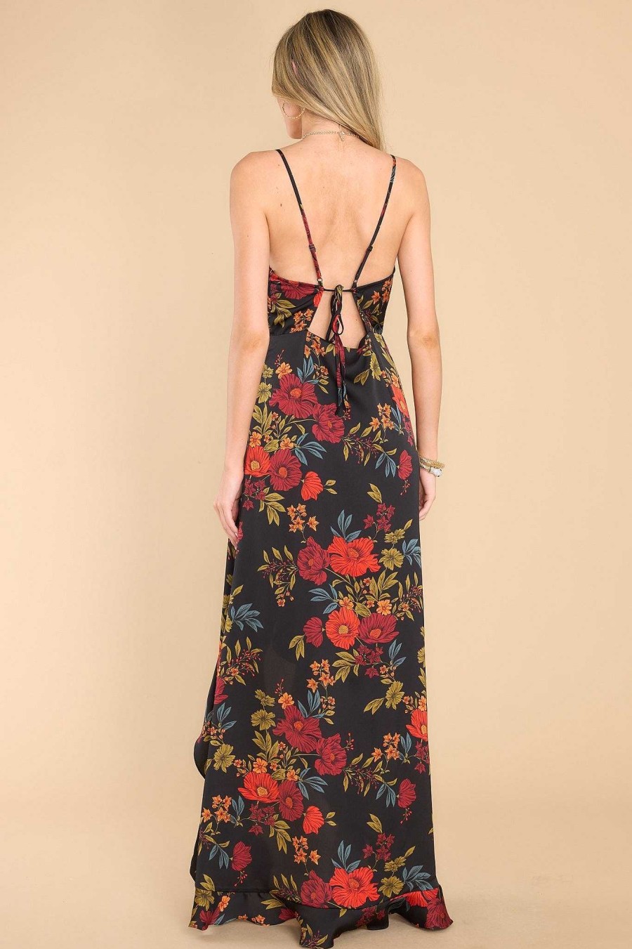 Clothing Red Dress Maxi Dresses | Dazzling Twilight Floral Print Maxi Dress Black