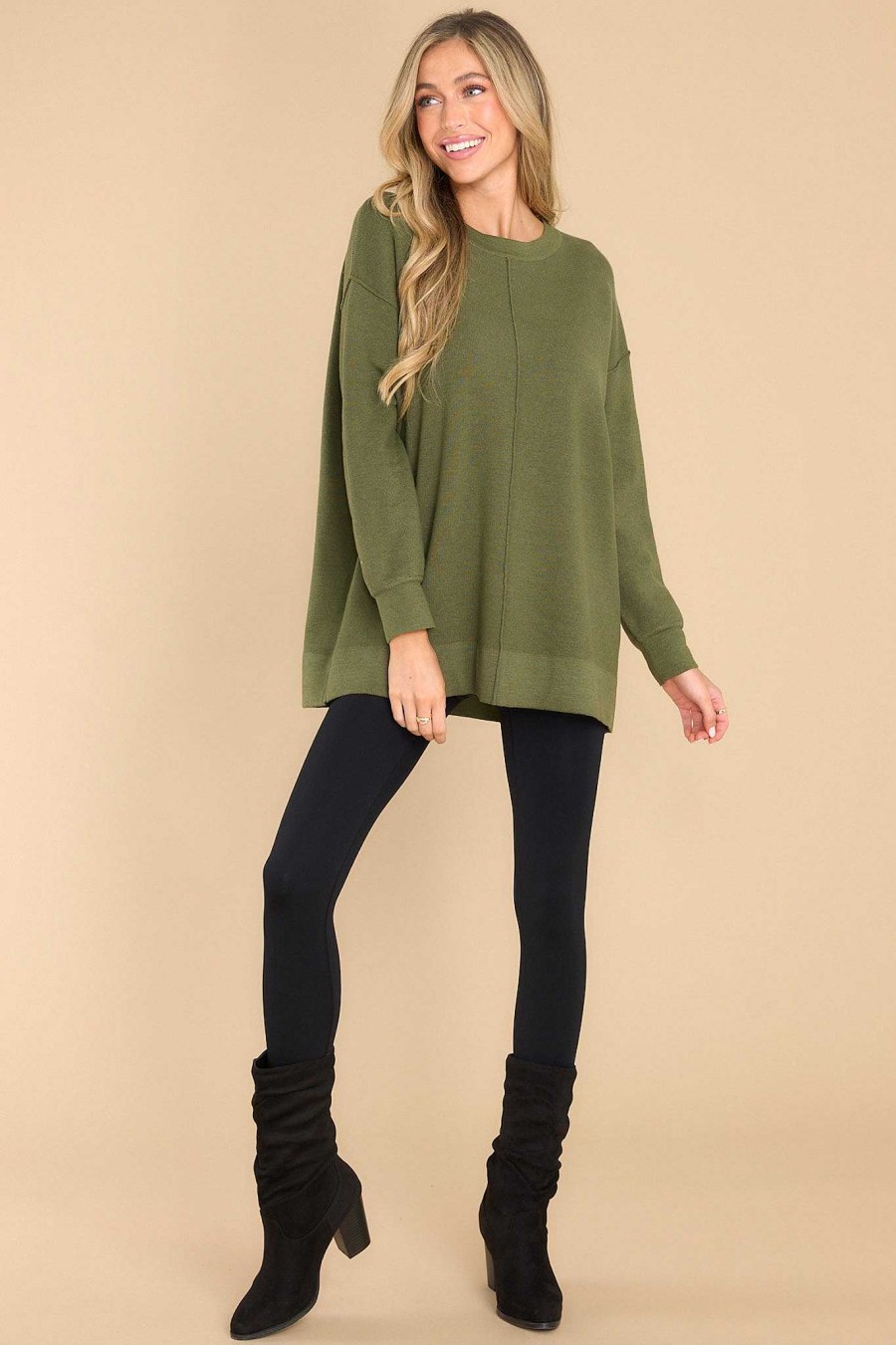 Clothing Red Dress Sweaters | Perfectly You Olive Sweater Green