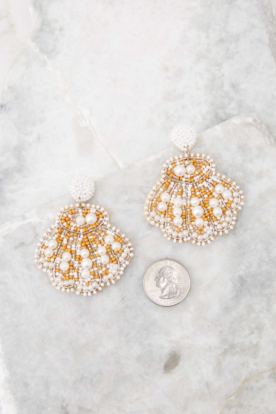 Jewelry Red Dress | Sally Sells Seashell Beaded Earrings White
