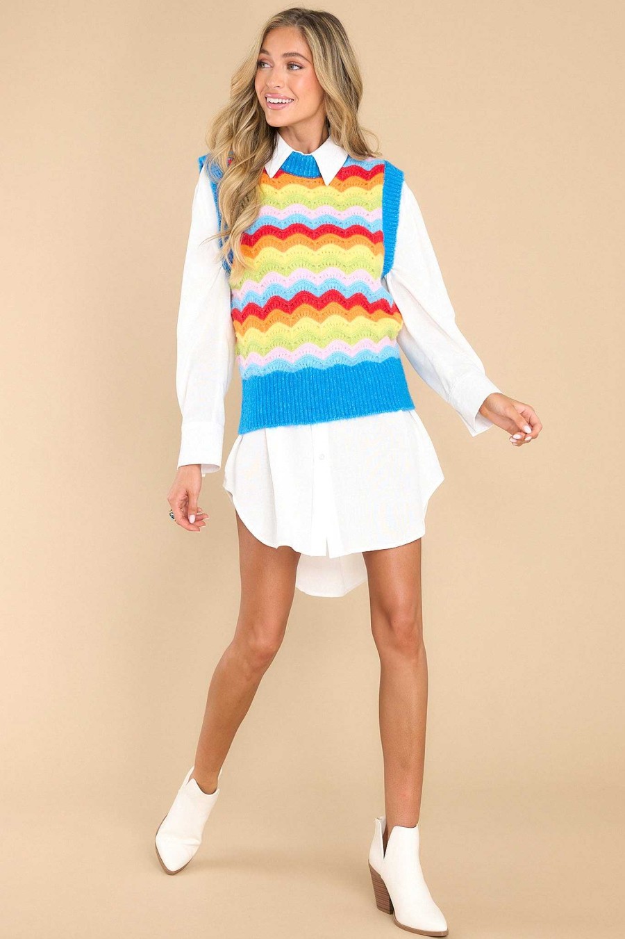 Clothing Red Dress Vests | Go Public Rainbow Striped Vest Blue