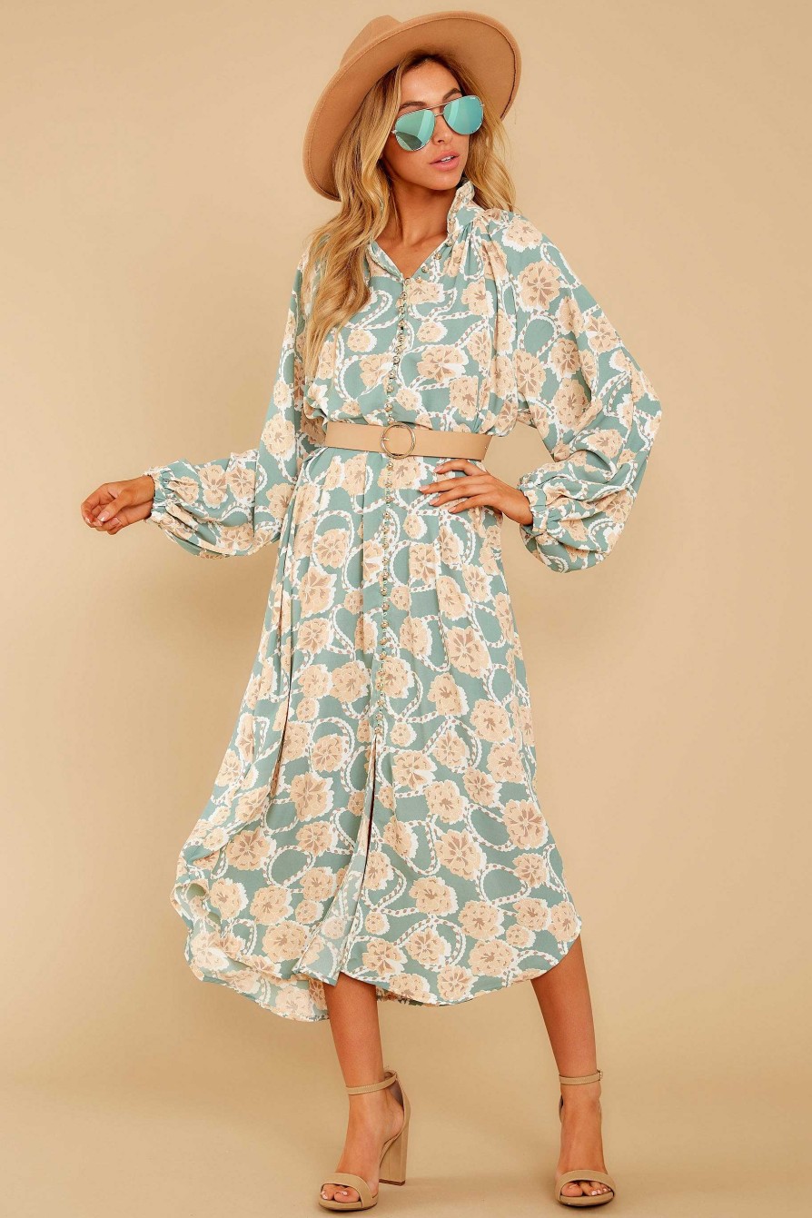 Clothing Aura Midi Dresses | That Moment Print Midi Dress Sage
