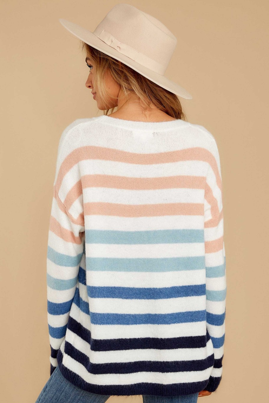 Clothing Newbury Kustom Sweaters | Along Those Lines Multi Stripe Sweater Navy
