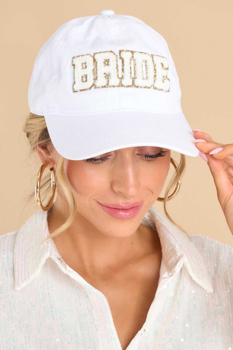 Accessories Red Dress Hats | To The Altar Embroidered Hat White