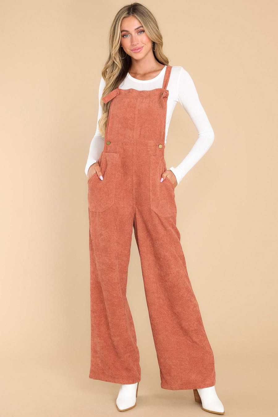 Clothing Red Dress Overalls | Stay Kind Corduroy Overalls Terracotta