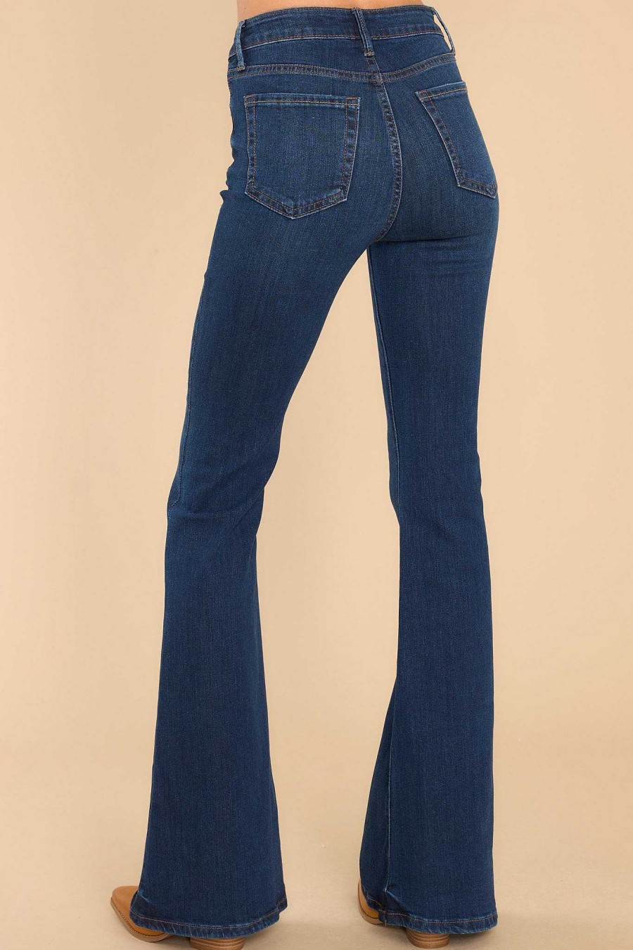 Clothing Just Black Clean Denim | Deep Down Stretch Flare Jeans Dark Wash