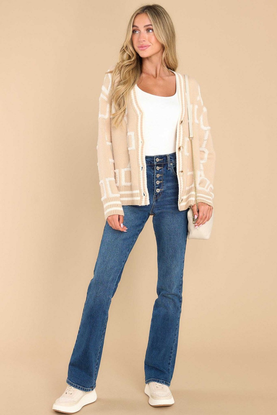 Clothing Red Dress Casual Tops | Where We Belong Cardigan Tan