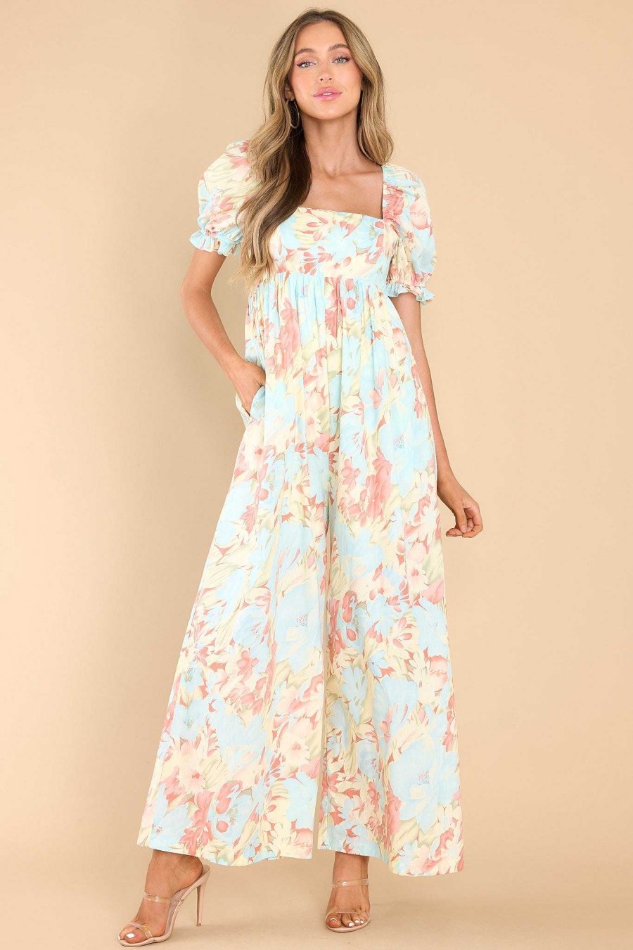 Clothing Red Dress Jumpsuits | Calling Me Away Multi Floral Jumpsuit Blue