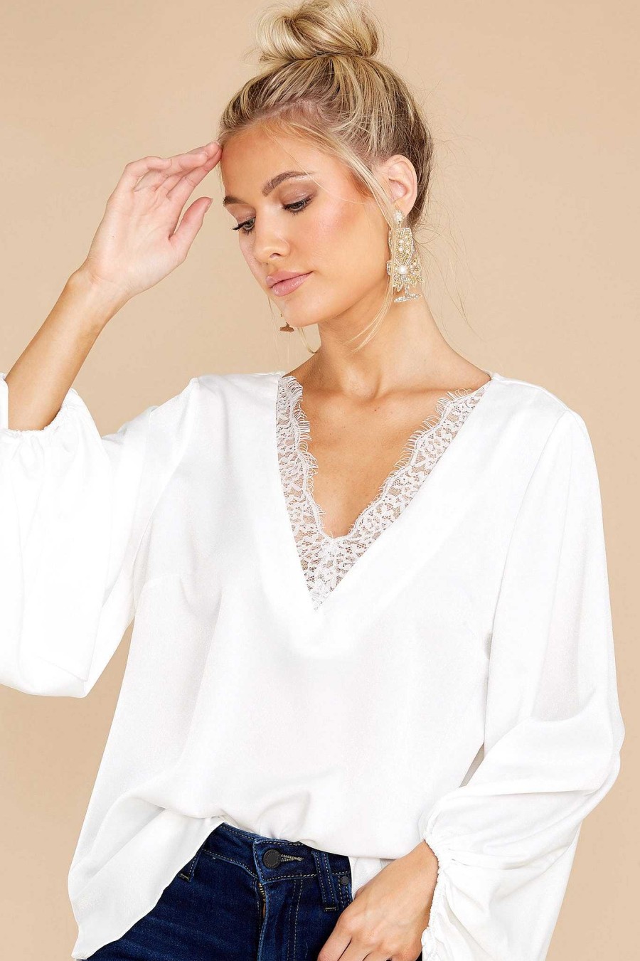 Clothing Red Dress Blouses & Shirts | Endlessly Devoted Lace Top White