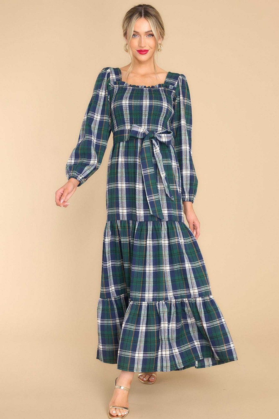 Clothing Aura Maxi Dresses | Sweet Sentiments Plaid Maxi Dress Forest Green