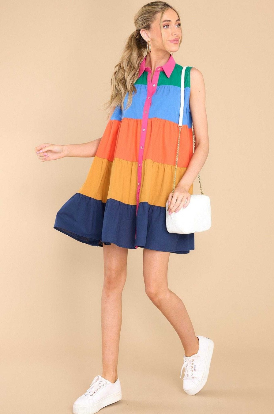 Clothing Aura Mini Dresses | Dreaming On Colorblock Dress Blue