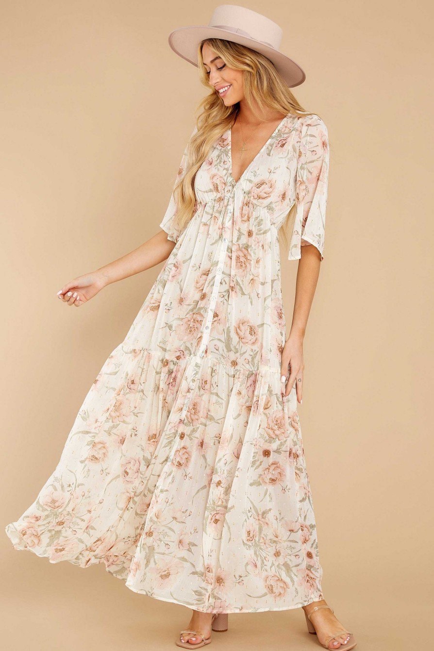 Clothing Red Dress Maxi Dresses | Delightful Surprise Floral Print Maxi Dress Rose