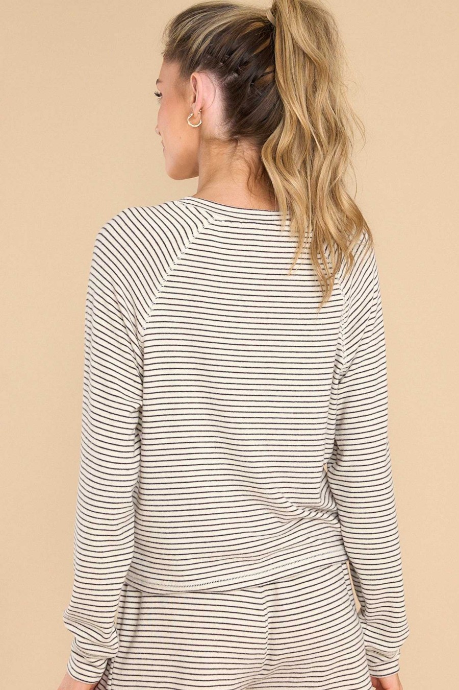 Clothing Z Supply Casual Tops | Staying In Stripe Long Sleeve Top Natural