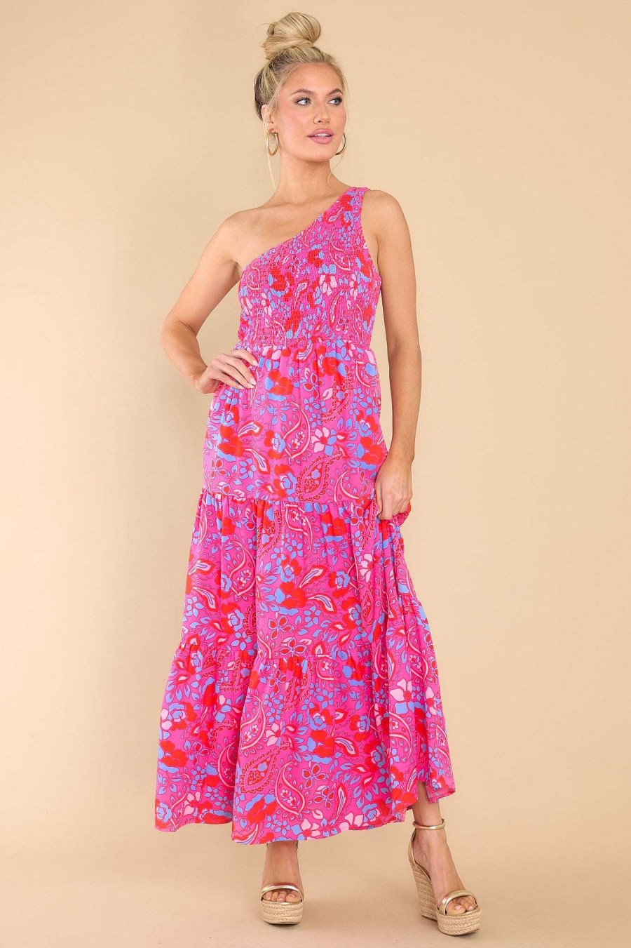 Clothing Red Dress Maxi Dresses | Where To Go Multi Print Maxi Fuchsia