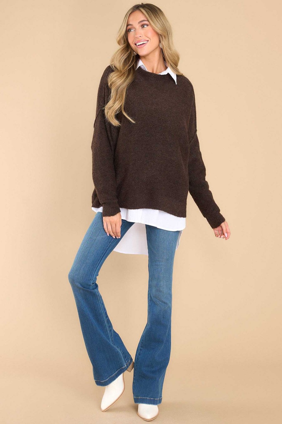 Clothing Red Dress Casual Tops | Full Heart Dark Sweater Brown