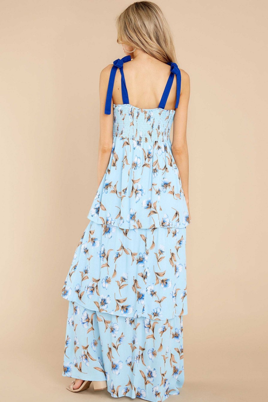 Clothing Red Dress Maxi Dresses | Run To You Floral Print Maxi Dress Blue
