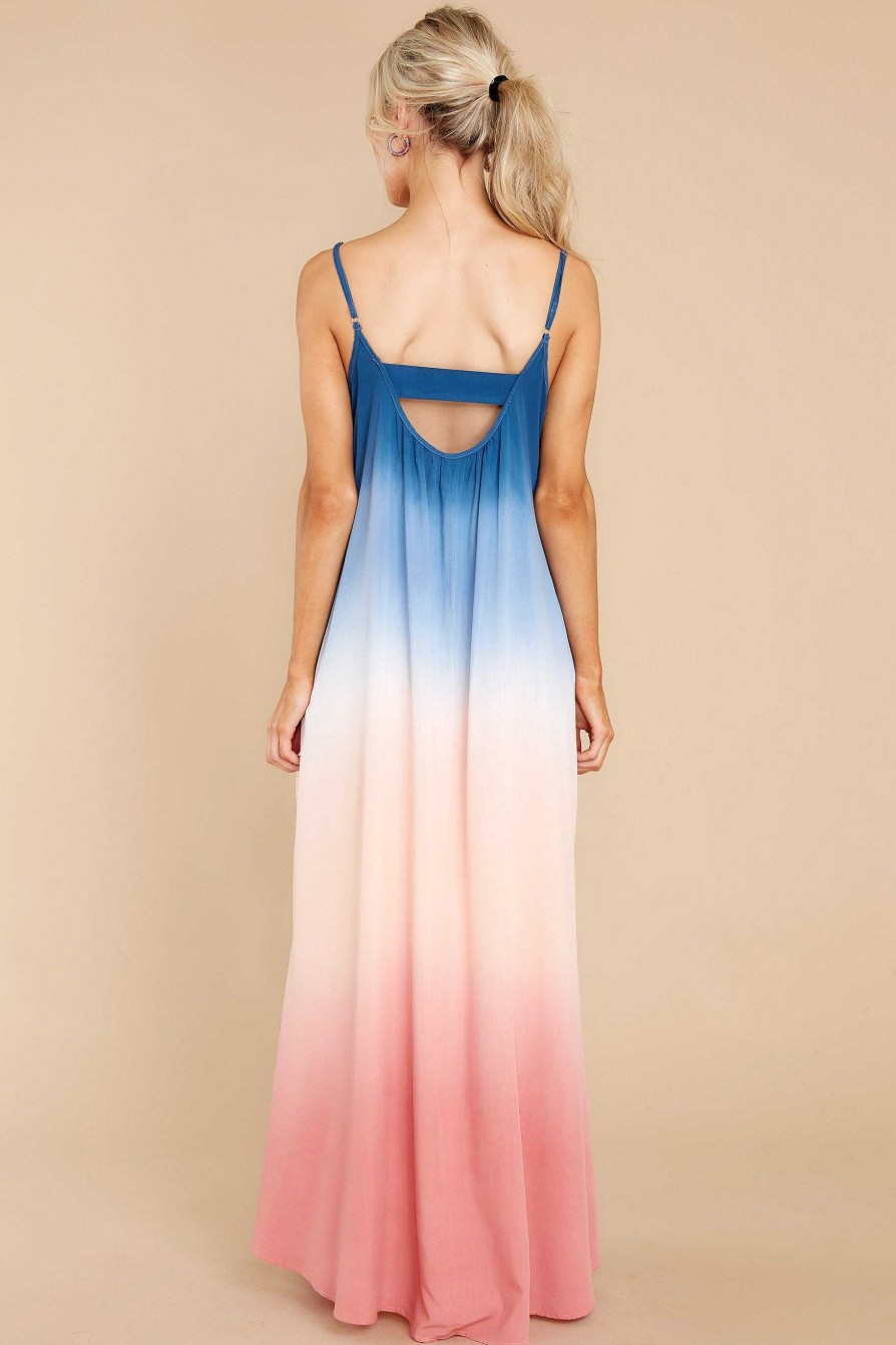 Clothing Red Dress Maxi Dresses | Paradise With You Pink And Blue Multi Ombre Maxi Dress Pinkand Blue