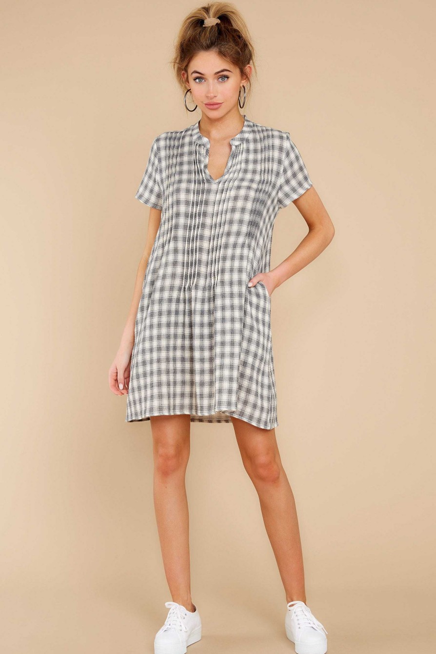 Clothing Aura Mini Dresses | Capture This Moment Gingham Dress Grey