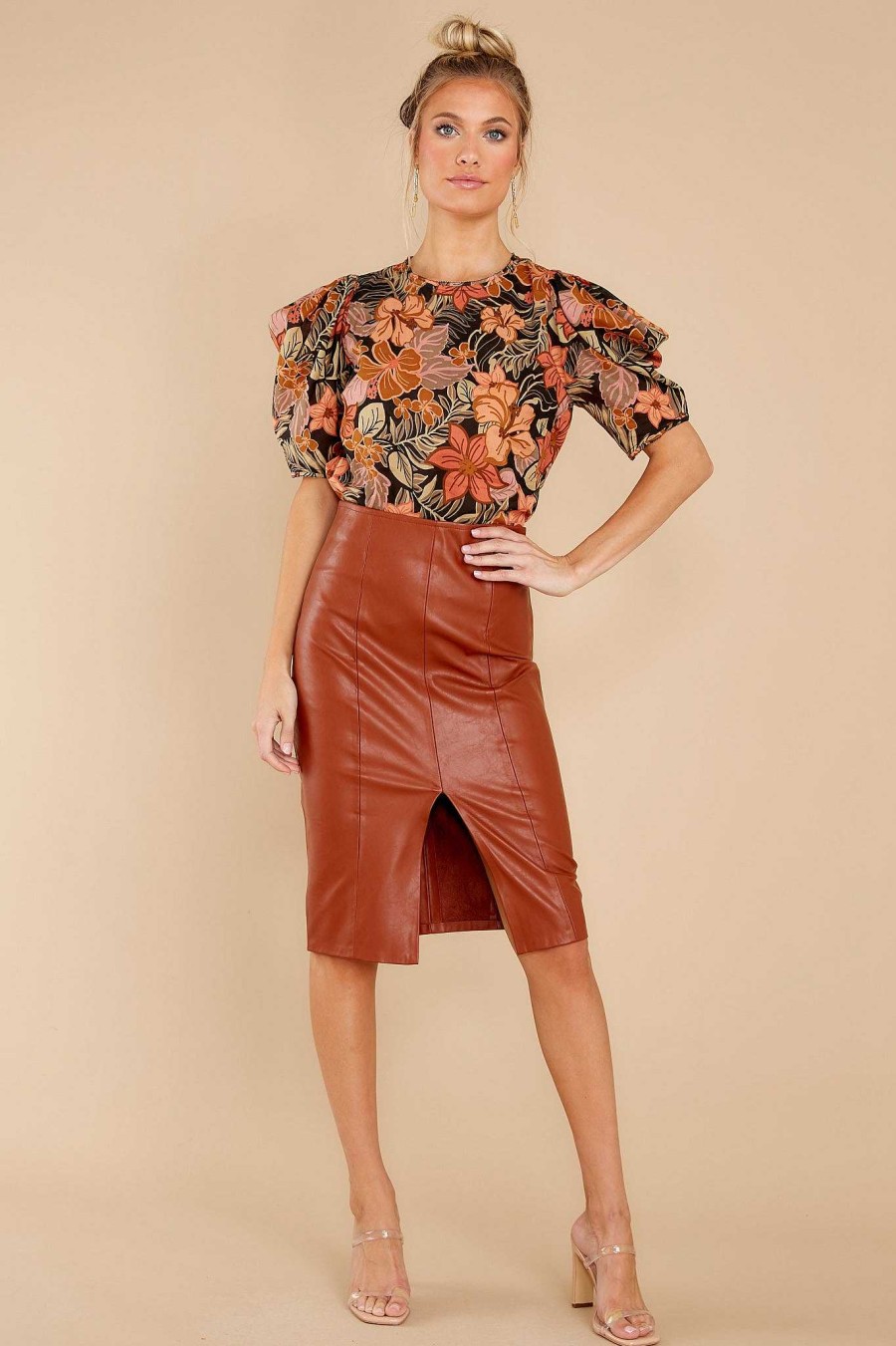 Clothing Red Dress Skirts | Effortless Edge Vegan Leather Skirt Cognac