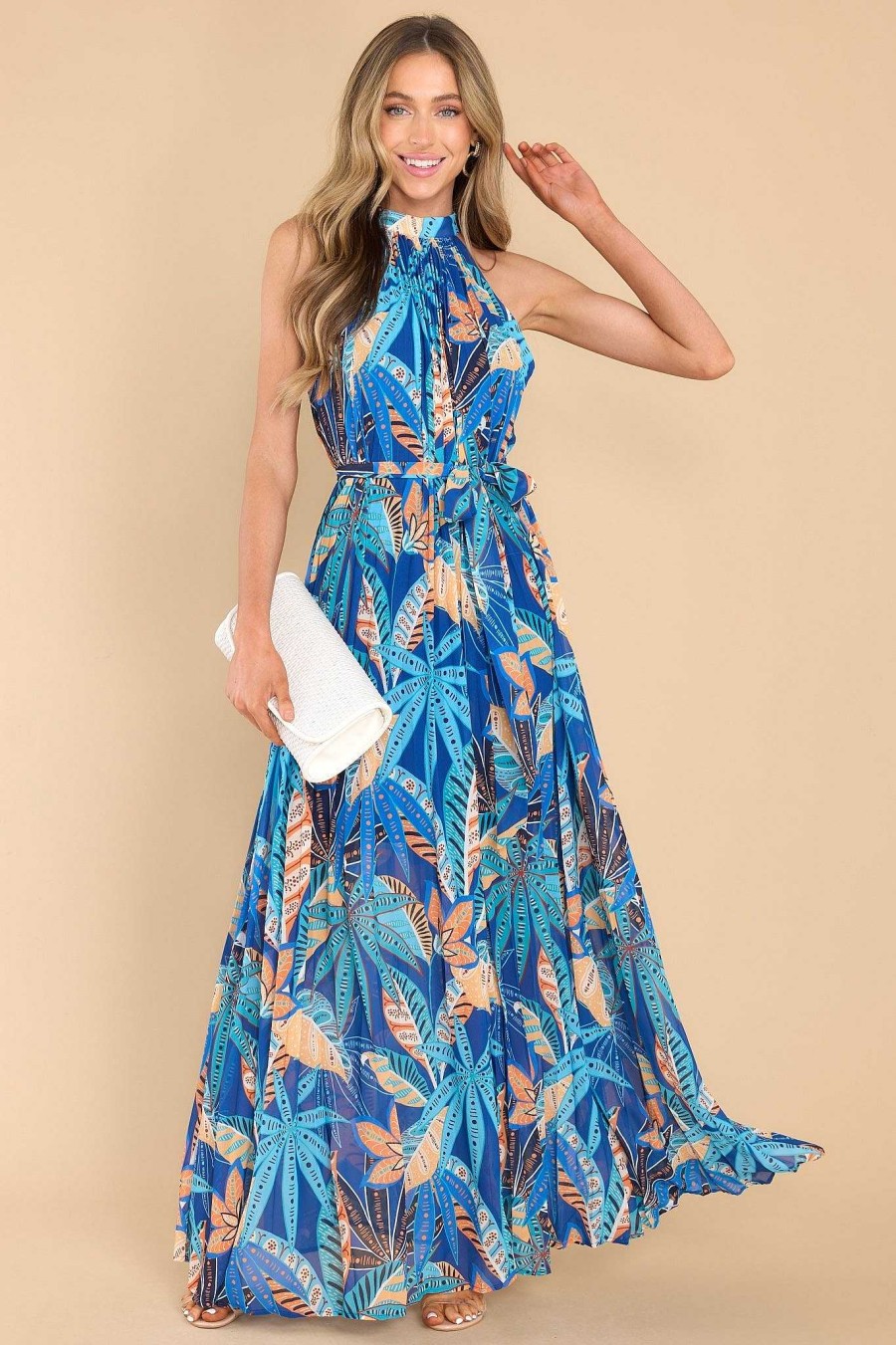 Clothing Red Dress Maxi Dresses | Romantic Rendezvous Multi Print Maxi Dress Blue