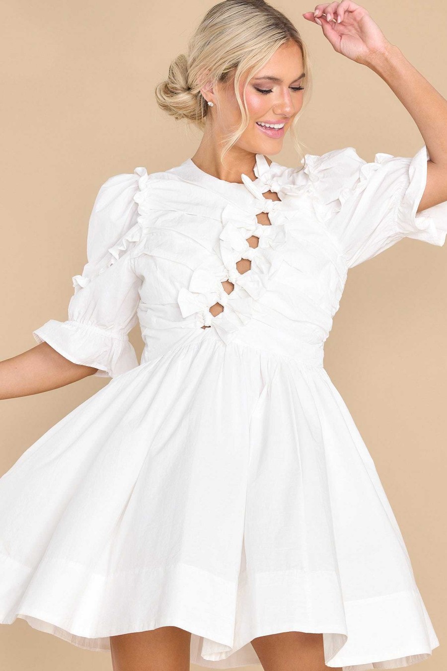 Clothing Red Dress Mini Dresses | Flawless Frills Dress Ivory